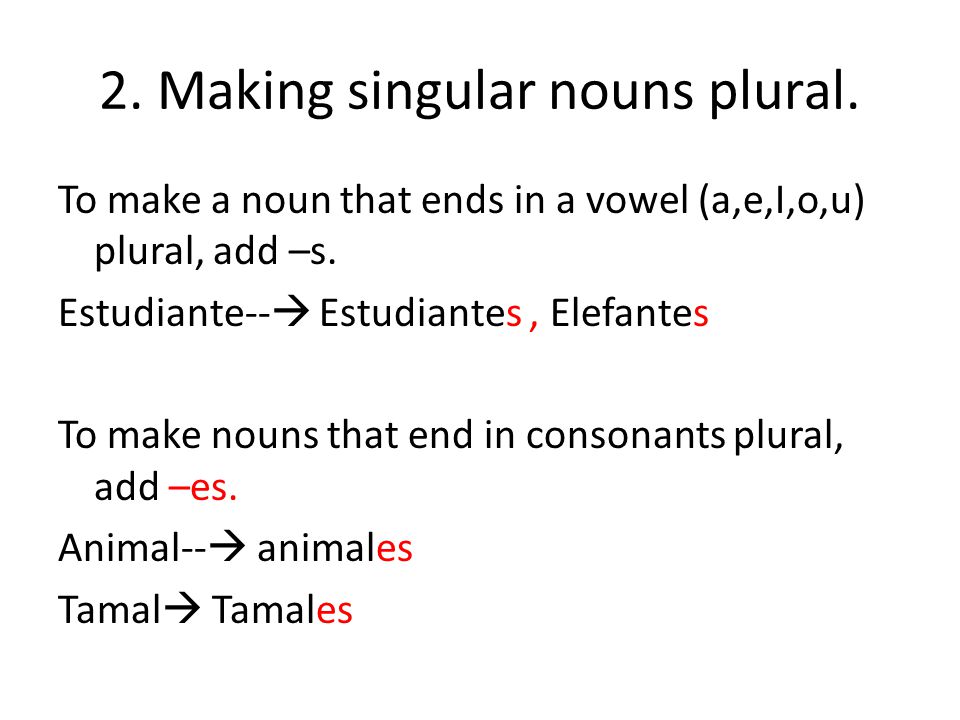 2. Making singular nouns plural.