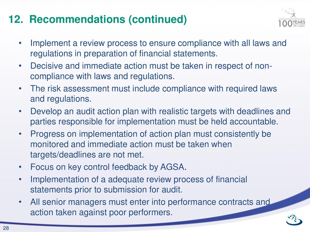 12. Recommendations (continued)