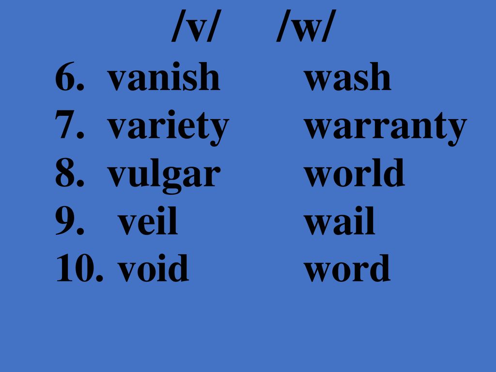 V W V W The Teacher Will Write Numbers 0 9 With A Word Beginning With V Or W As Follows After Writing All Numbers With A Ppt Download