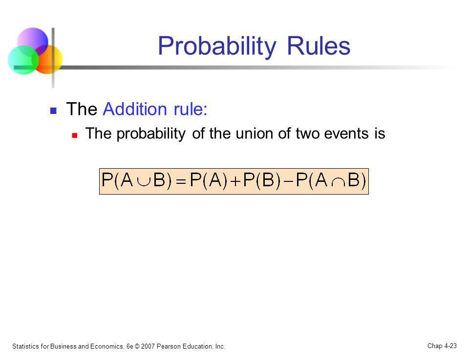 Probability Rules The Addition rule: