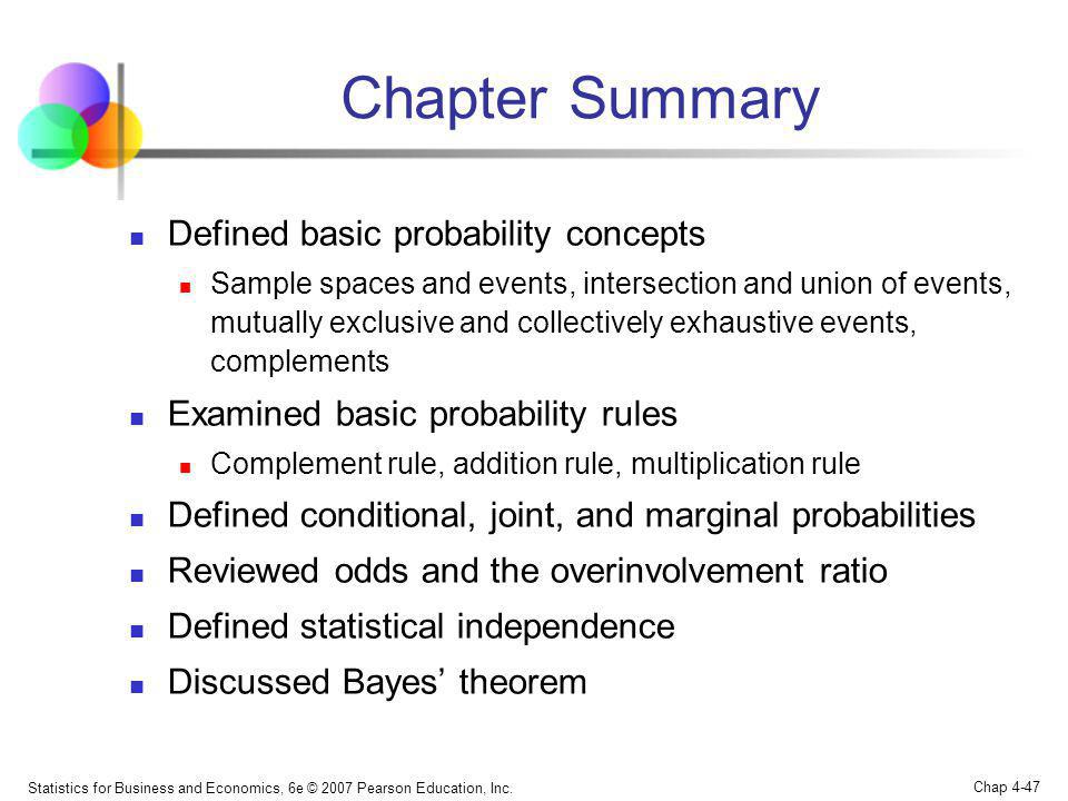 Chapter Summary Defined basic probability concepts