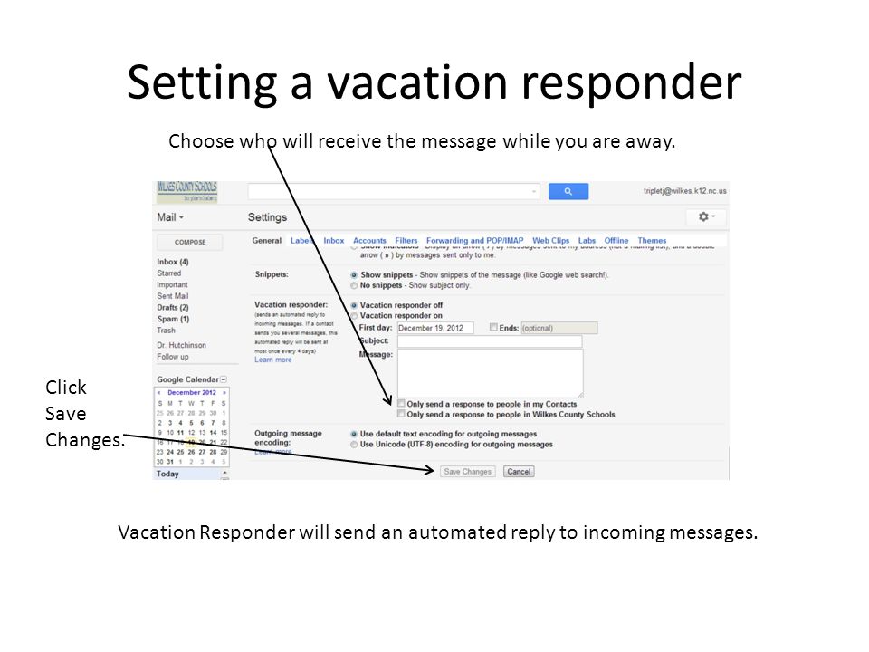 Setting a vacation responder
