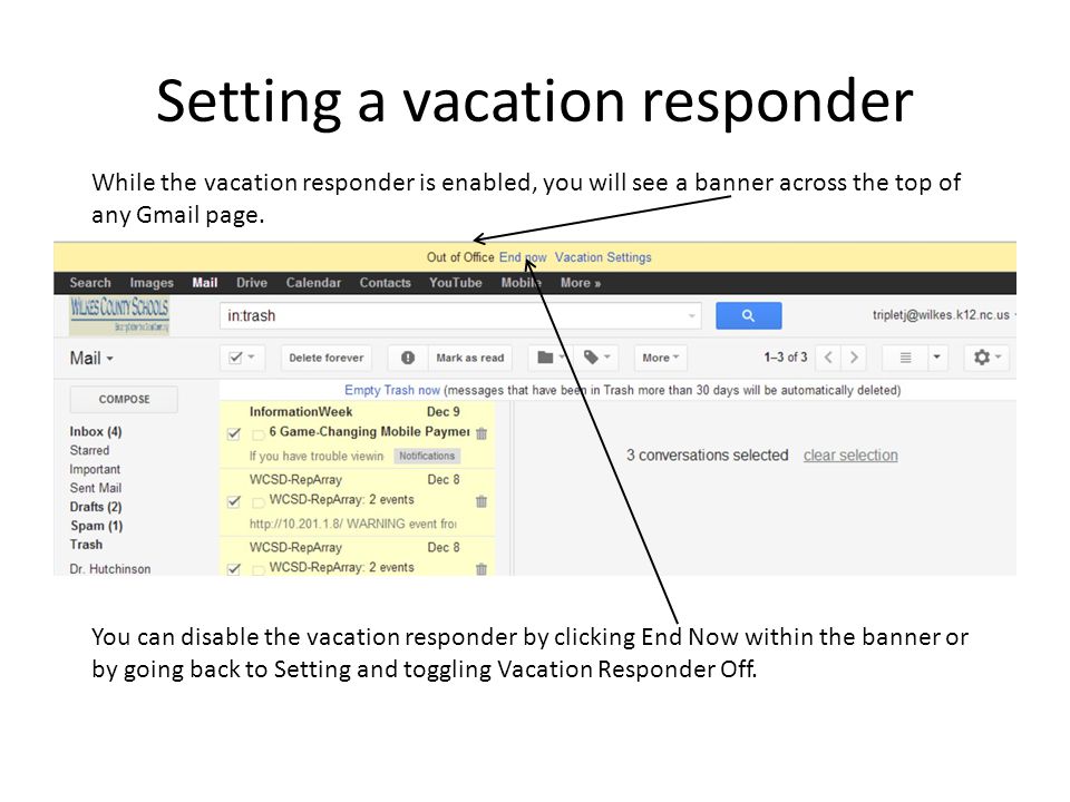 Setting a vacation responder