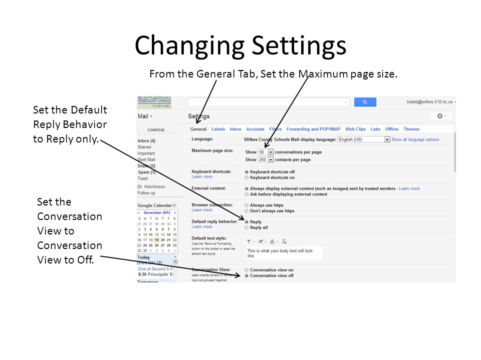 Changing Settings From the General Tab, Set the Maximum page size.