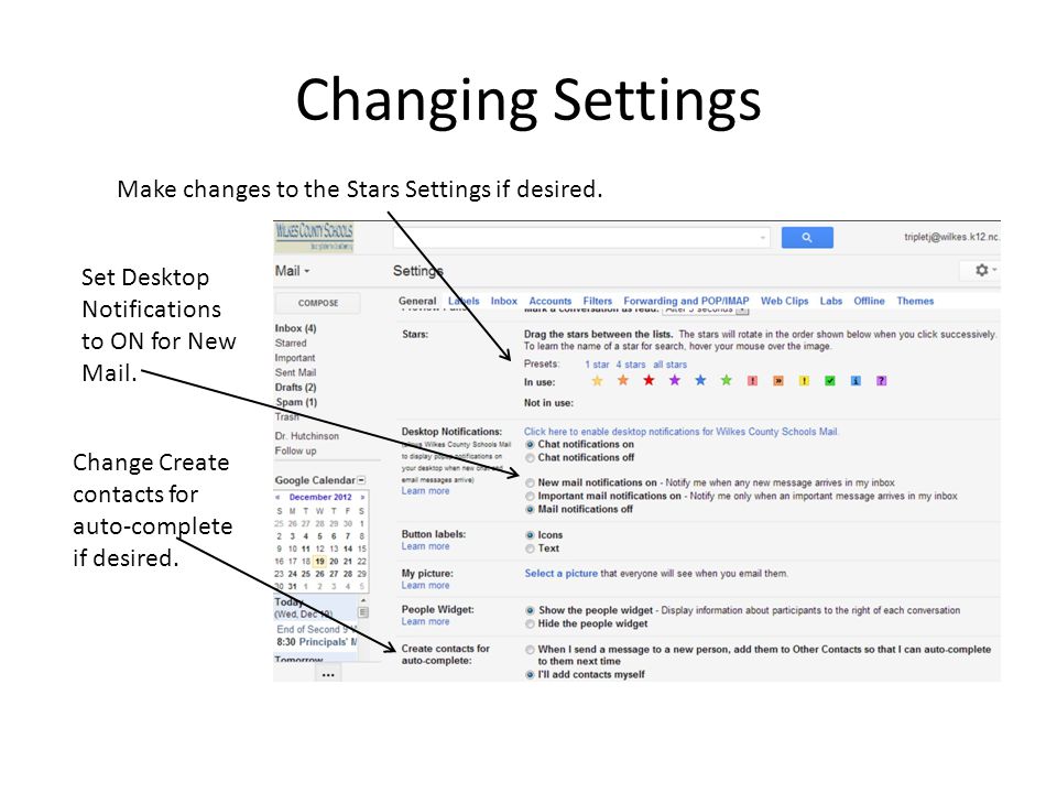 Changing Settings Make changes to the Stars Settings if desired.
