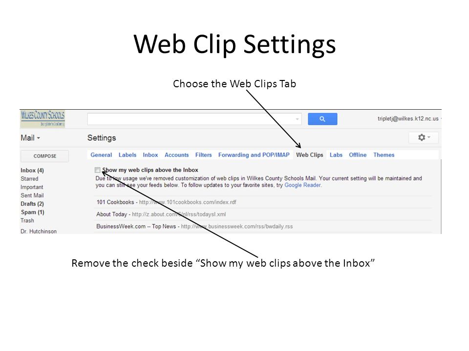 Web Clip Settings Choose the Web Clips Tab