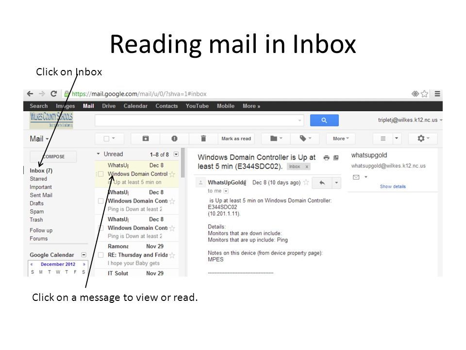 Reading mail in Inbox Click on Inbox