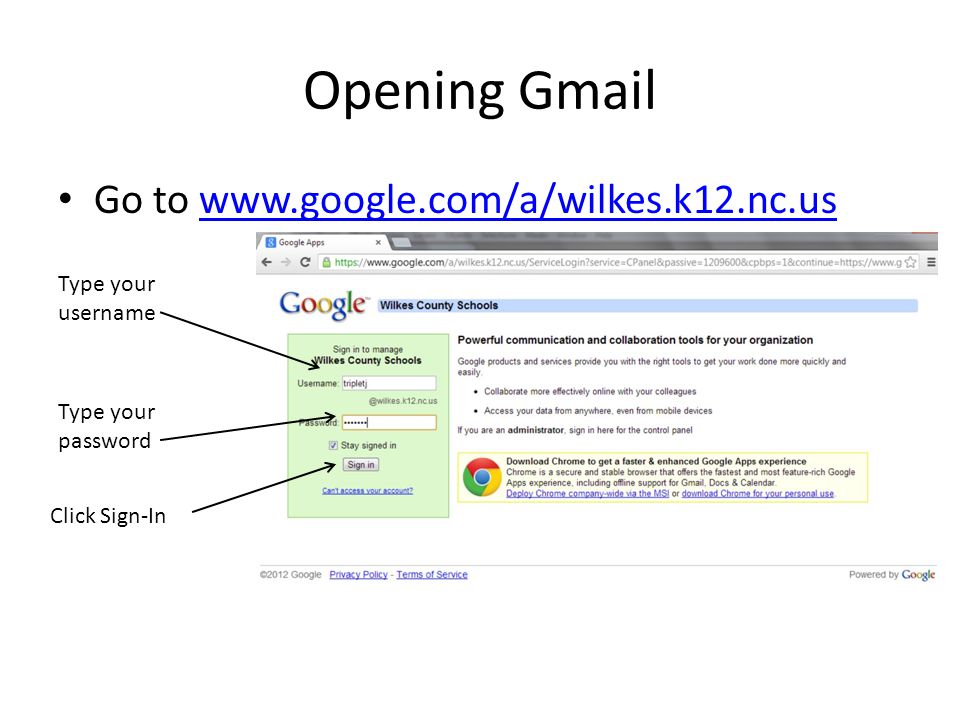 Opening Gmail Go to