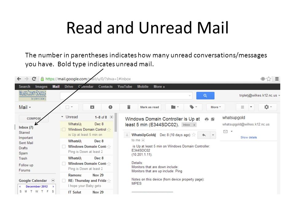 Read and Unread Mail The number in parentheses indicates how many unread conversations/messages.
