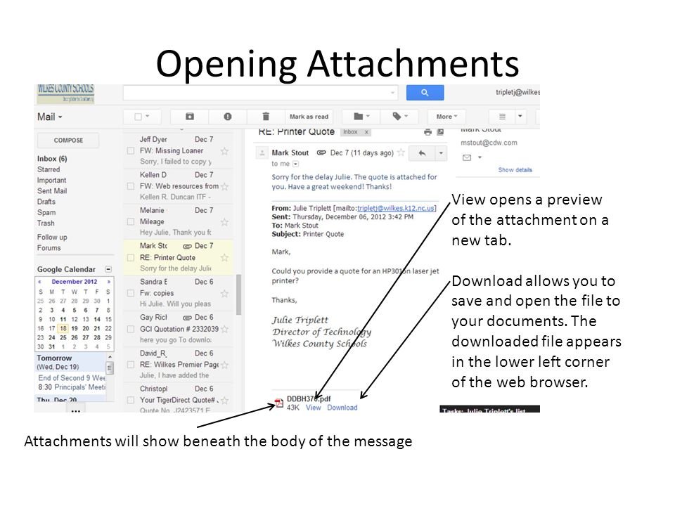 Opening Attachments View opens a preview