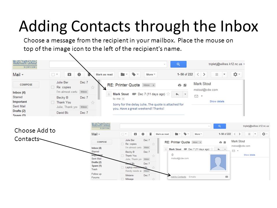 Adding Contacts through the Inbox