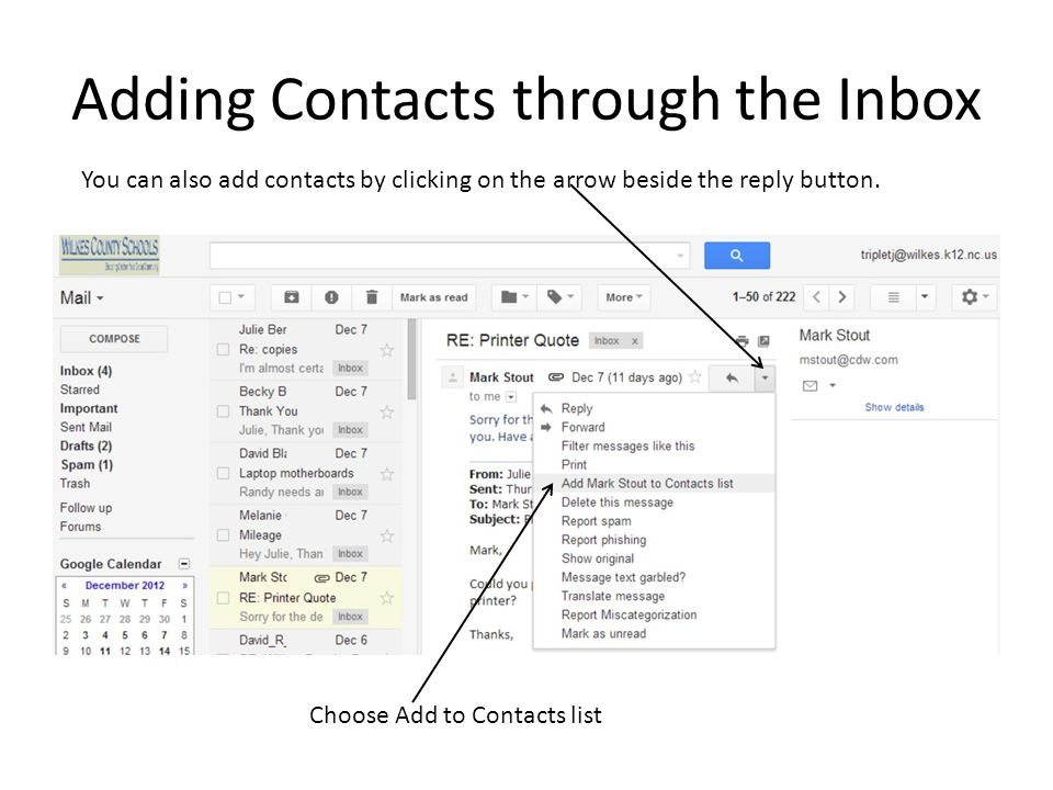 Adding Contacts through the Inbox