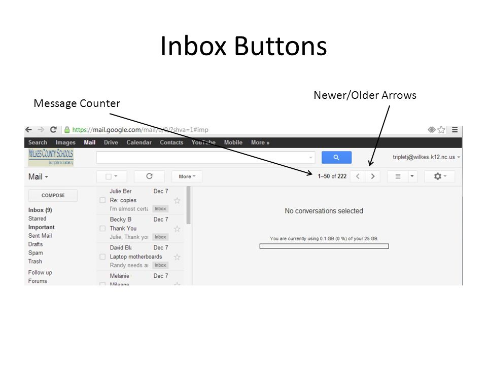 Inbox Buttons Newer/Older Arrows Message Counter