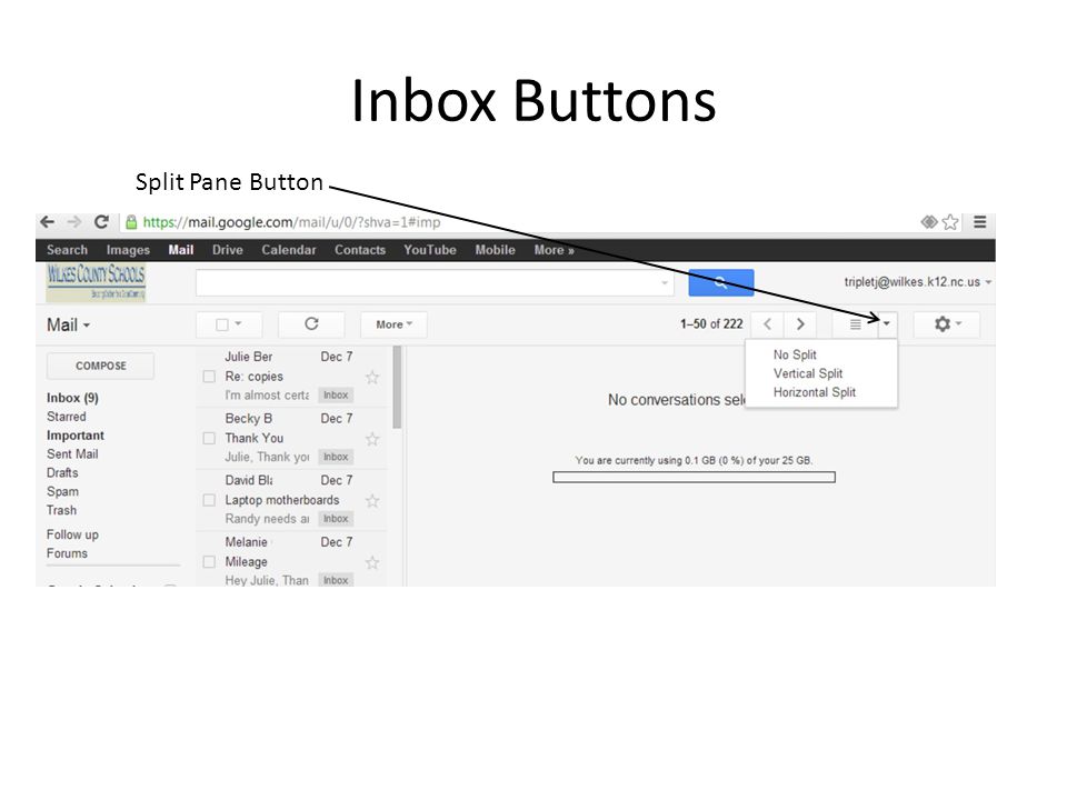 Inbox Buttons Split Pane Button