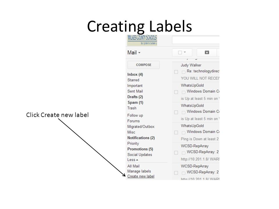 Creating Labels Click Create new label