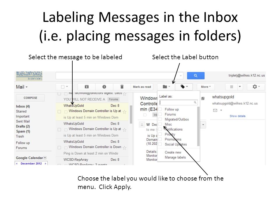 Labeling Messages in the Inbox (i.e. placing messages in folders)