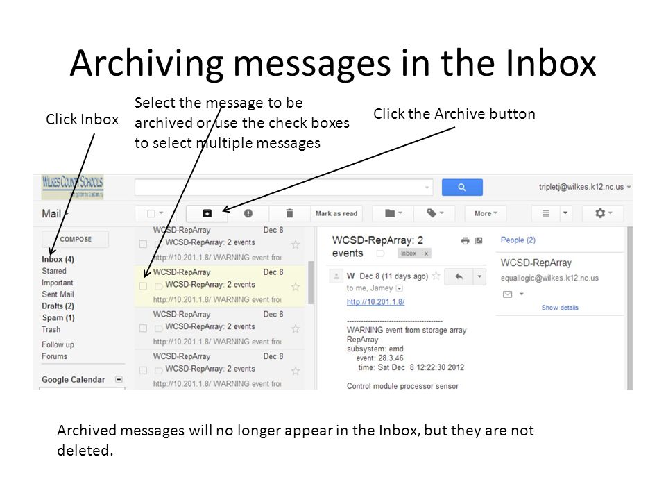 Archiving messages in the Inbox