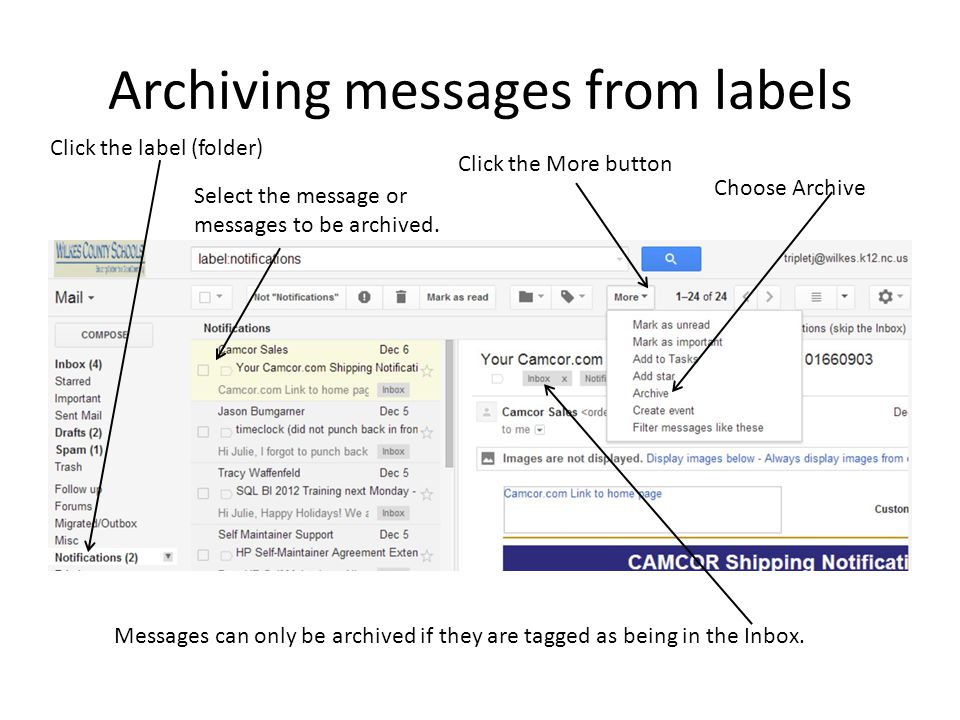 Archiving messages from labels