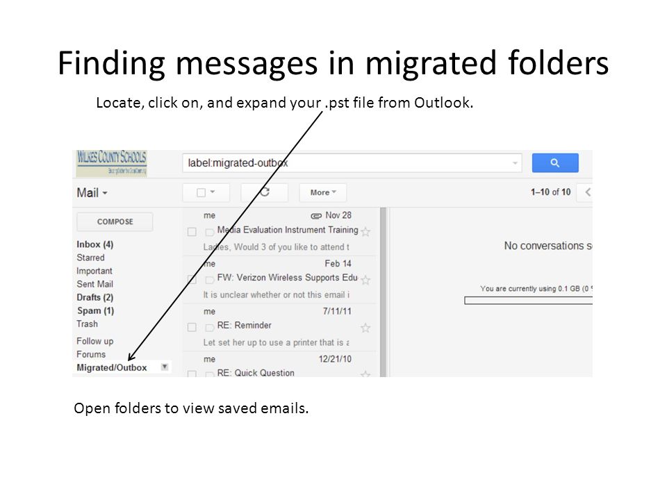 Finding messages in migrated folders