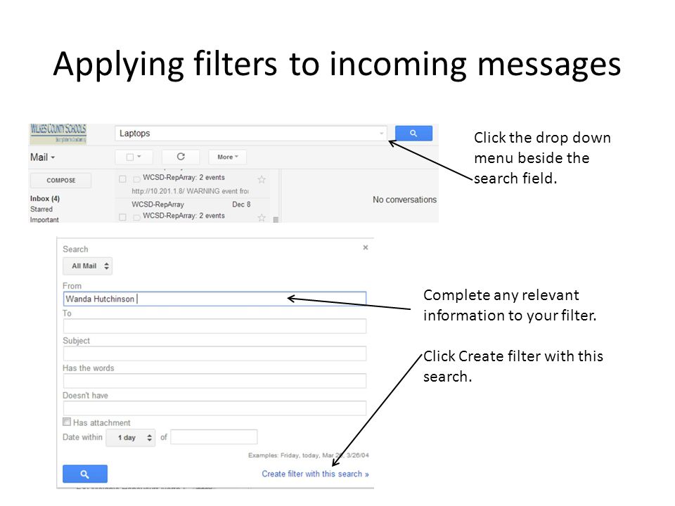 Applying filters to incoming messages