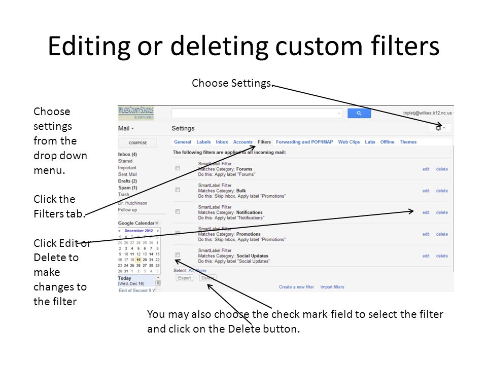 Editing or deleting custom filters