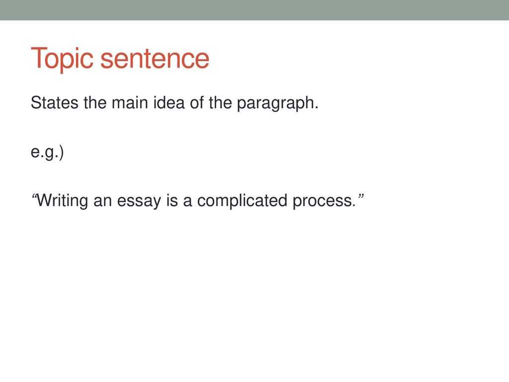 Topic sentence States the main idea of the paragraph.