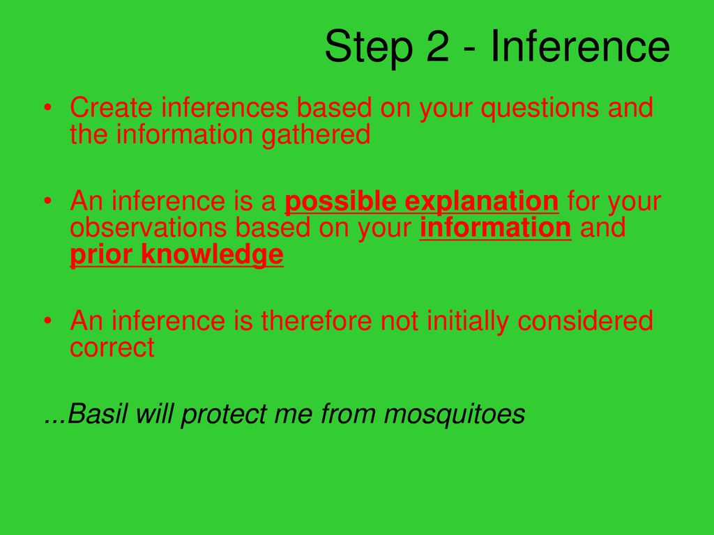 Step 2 - Inference Create inferences based on your questions and the information gathered.