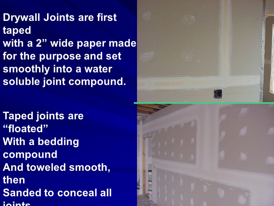 Drywall Joints are first taped with a 2 wide paper made