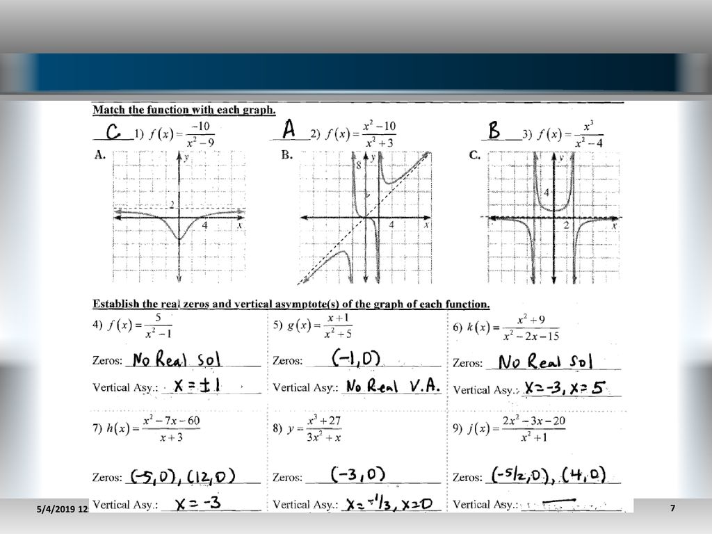 Rational Functions Section 20.20 Day ppt download For Graphing Rational Functions Worksheet