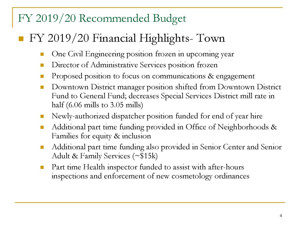 FY 2019/20 Recommended Budget Town of Manchester, Connecticut - ppt ...