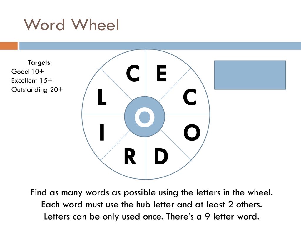 Word Wheel Targets Good 10 Excellent 15 Outstanding B E T E R J Ppt Download