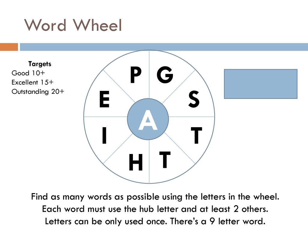 Word Wheel Targets Good 10 Excellent 15 Outstanding B E T E R J Ppt Download