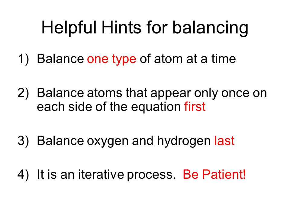 Helpful Hints for balancing