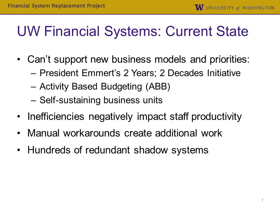 UW Financial Systems: Current State