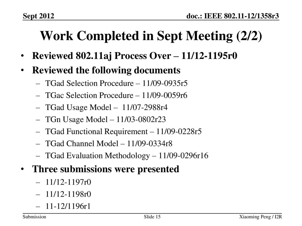 Work Completed in Sept Meeting (2/2)