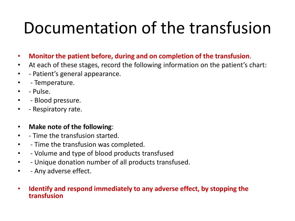 Blood Transfusion Monitoring Chart