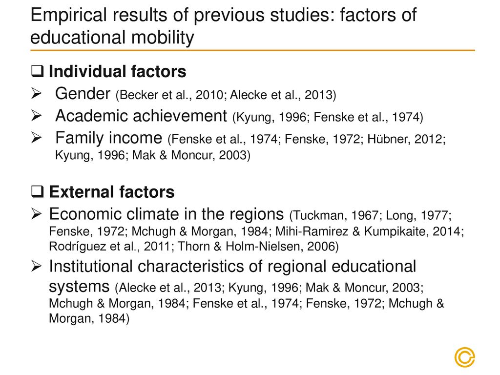 Empirical results of previous studies: factors of educational mobility