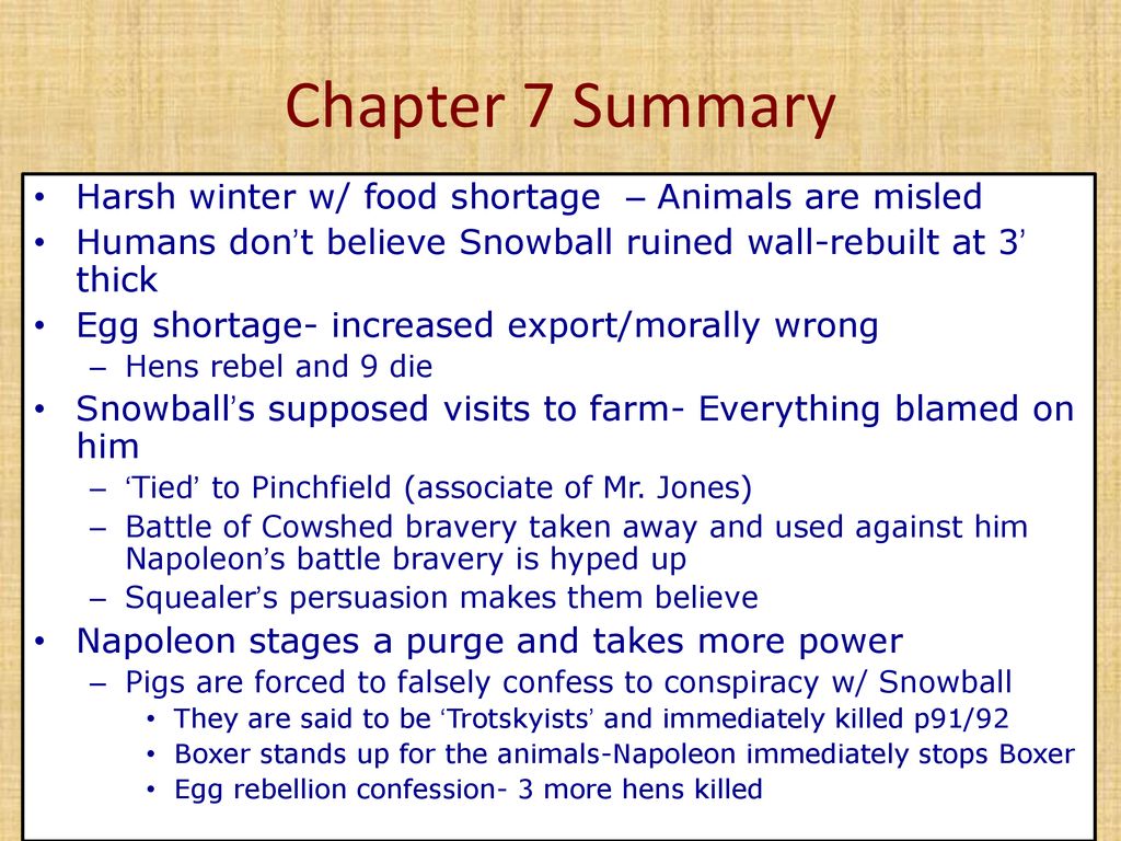Animal Farm Chapters 7-8 Summary/Analysis - ppt download