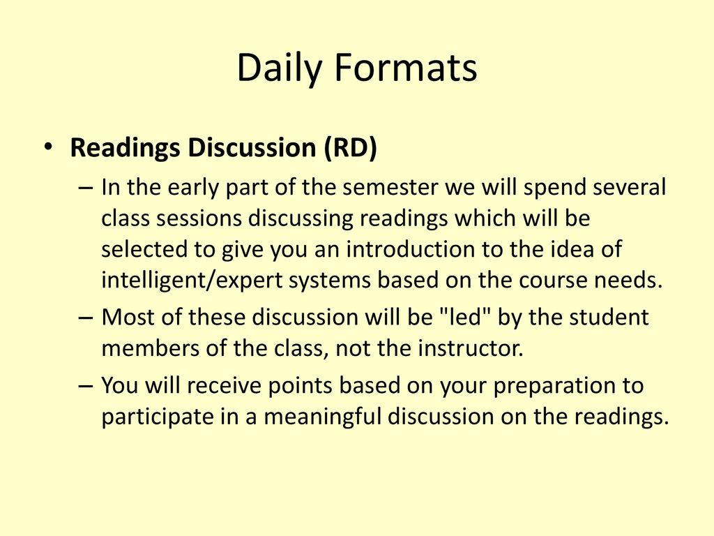Daily Formats Readings Discussion (RD)