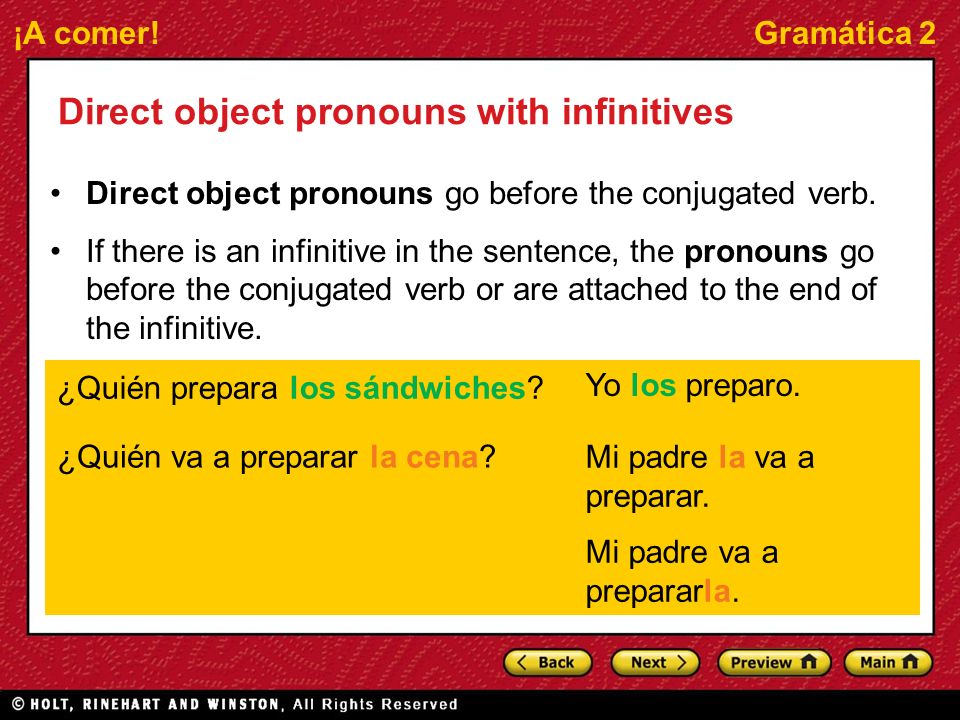 Direct object pronouns with infinitives