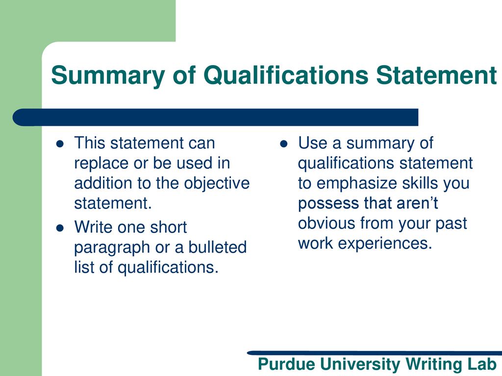 Summary of Qualifications Statement
