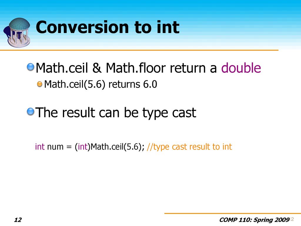 Today In Comp 110 Brief Static Review The Math Class Wrapper