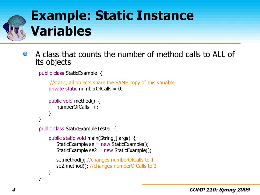 Today in COMP 110 Brief static review The Math Class Wrapper Classes ...