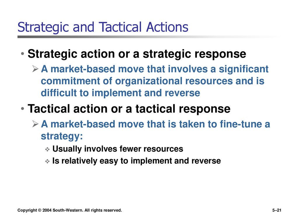Strategic and Tactical Actions