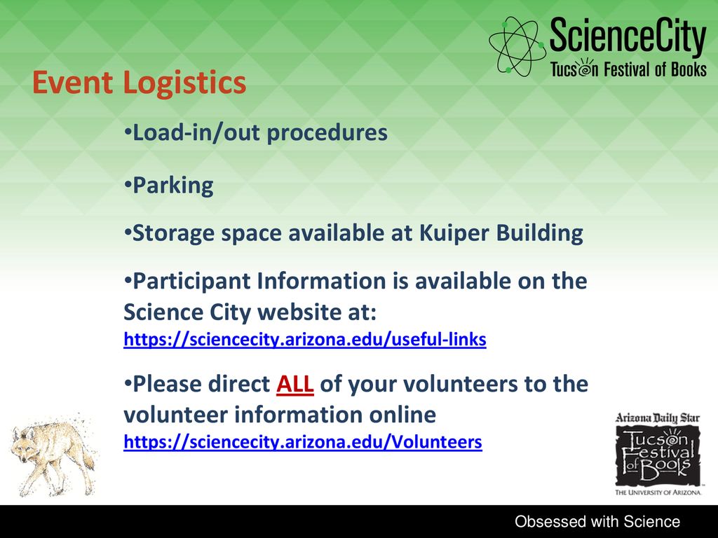 Event Logistics Load-in/out procedures Parking