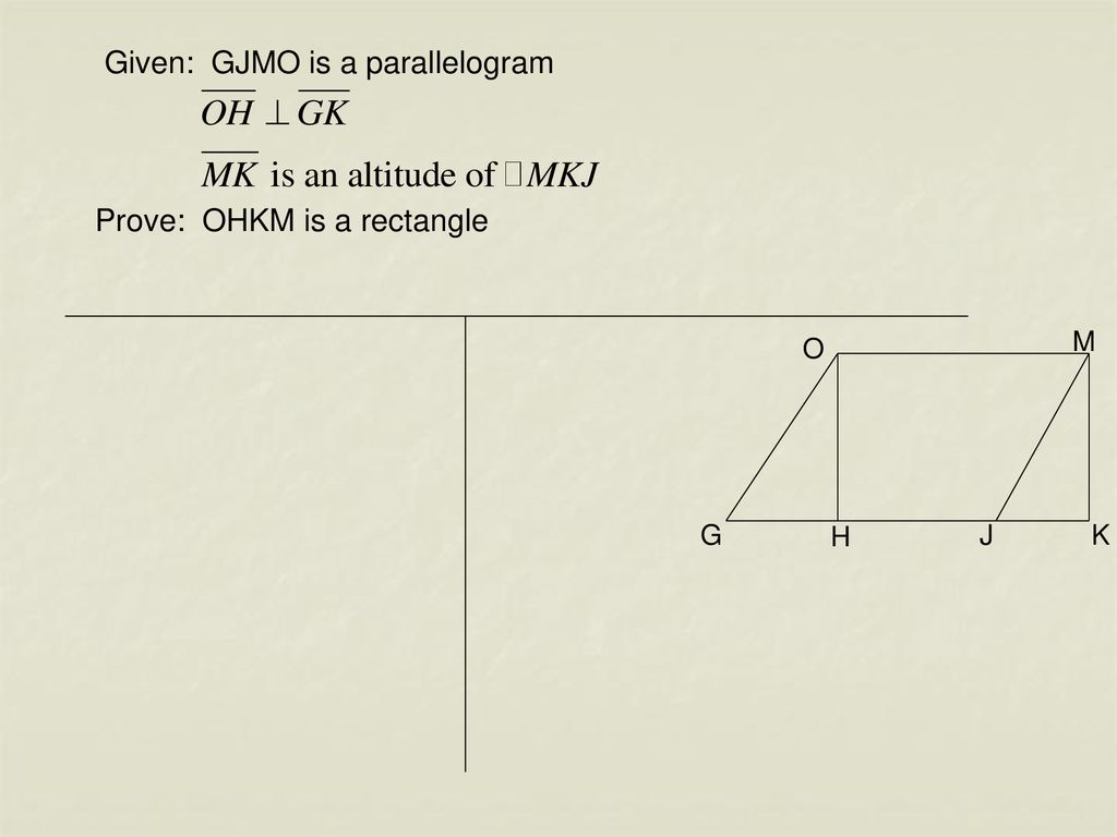 Given: GJMO is a parallelogram