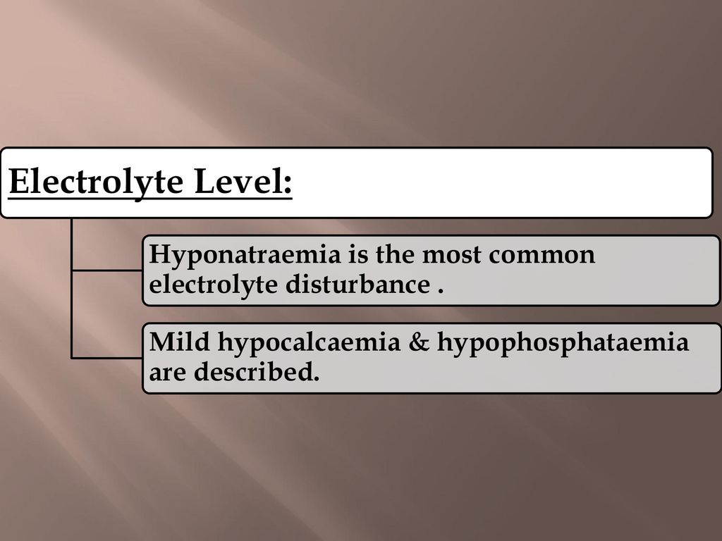 Electrolyte Level: Hyponatraemia is the most common electrolyte disturbance .