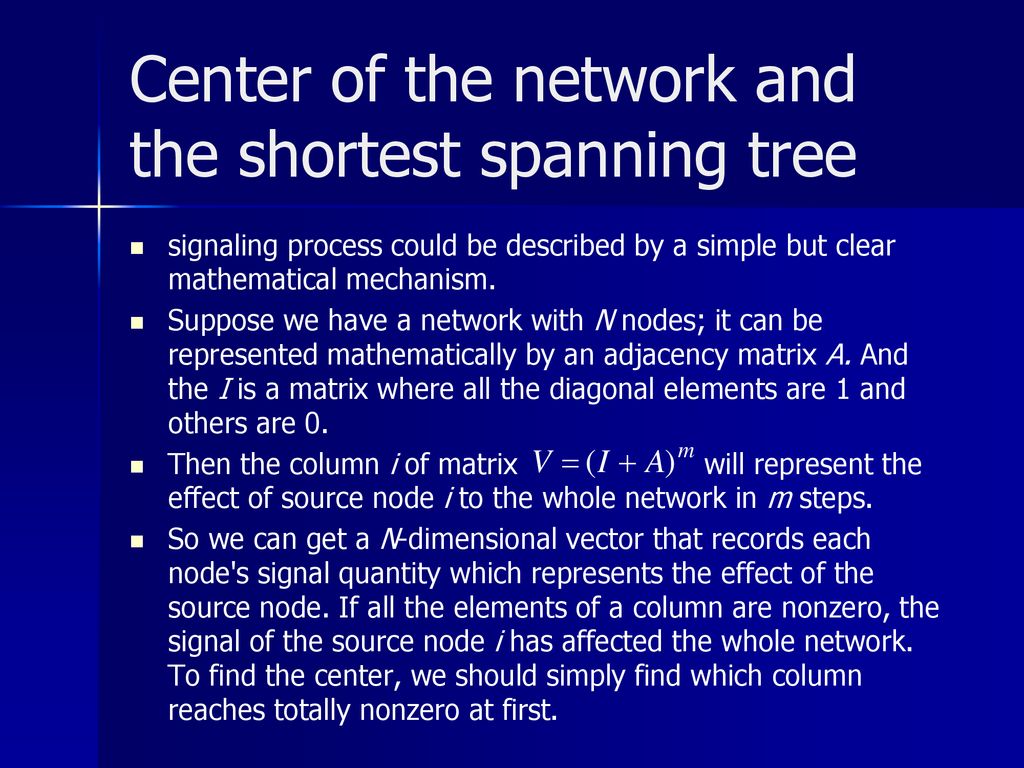 Center of the network and the shortest spanning tree