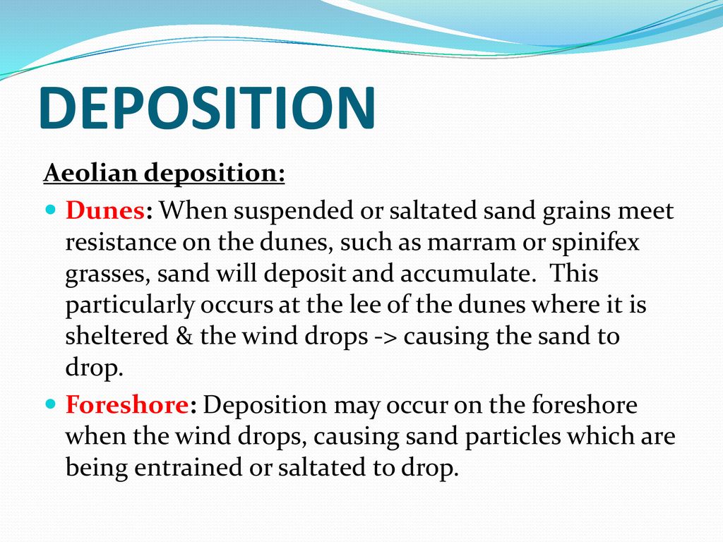 DEPOSITION Aeolian deposition: