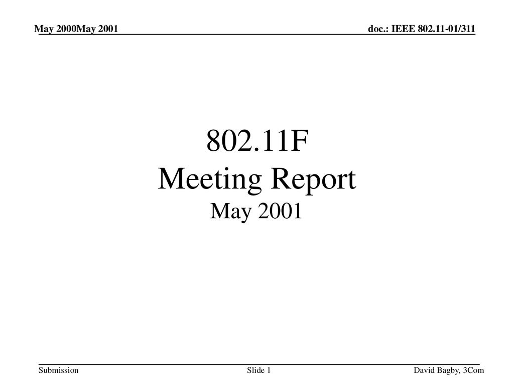 802.11F Meeting Report May 2001 Month 1998 doc.: IEEE /xxx